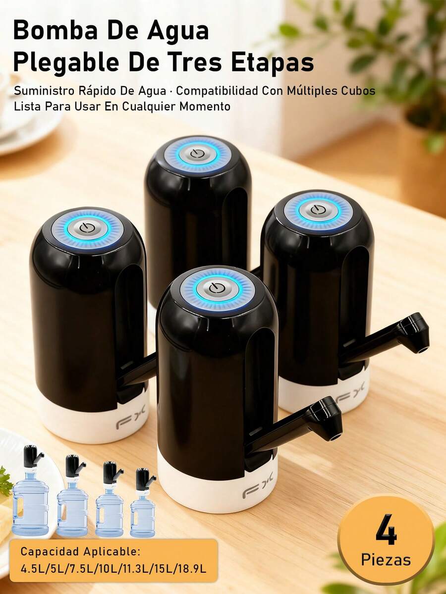 Dispensador de agua eléctrico recargable USB para garrafón, diseño portátil compacto para cocina hogar oficina viaje camping, bombeo automático fácil uso limpieza accesorios organización diaria - 4 piezas - Ver 1