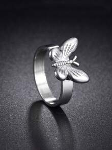 1 pieza Anillo de acero inoxidable elegante con mariposa, adecuado para uso diario