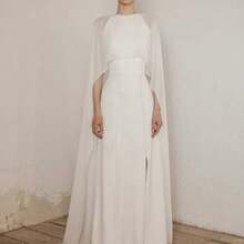 Women's Loose-Fitting Solid-Color Long Sheer Wrap Cape, Sheer Shawl And Shawl Evening Gown, Shawl Women's Soft Wedding Cape. - 白色 - 查看 3