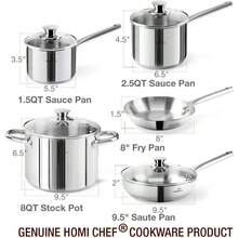 14-Piece Nickel Free Stainl Steel Cookware Set - Nickel Free Stainl Steel Pots And Pans Set - Stainl Steel  Cookware Set - Stainl Steel Healthy Induction Cookware Sets - Plata brillante, pulido con espejo, 6 años de garantía - Ver 8