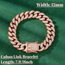 2 PCS Cuban Link Chain Iced Out Miami Cuban Necklace Bracelet Bling Hop Jewelry Men Women - 銀色 - 查看 4