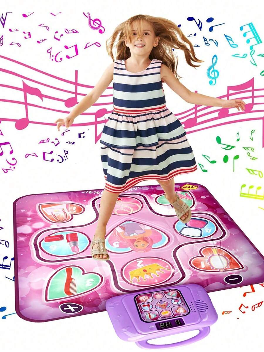 儿童音乐舞蹈游戏垫，多功能电子音乐地板游戏垫，舞蹈玩具游戏，亲子互动游戏垫，儿童益智玩具，男女皆宜，附赠礼品卡 - 粉色 - 查看 1