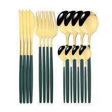 16件套不锈钢餐具套装，带手柄，刀叉勺套装，厨房节日礼物