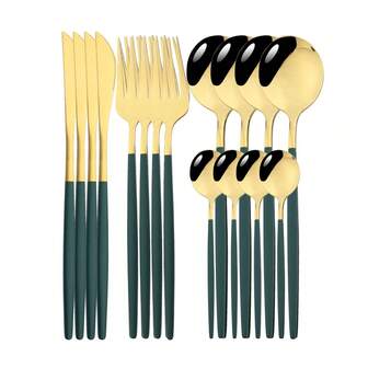 16-delars bestickset i rostfritt stål med handtag, kniv, gaffel och skedar, kökspresent