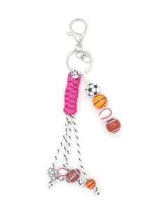 Handmade Woven Rope Sports-Themed Keychain, Basketball, Baseball, Football Beaded Design, Bag/Car Decor, Creative Gift For Friends, Teachers, Sisters - Keychain - View 9