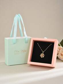 1pc Sparkling Zirconia Purple Rotatable Five-Petal Flower Stainless Steel Necklace Jewelry Gift Box, Brings Good Luck And Wealth, Suitable For Daily, Festivals, Anniversaries, Valentine's Day, Birthdays, Christmas, Best Gift For Loved Ones, Christmas Gift