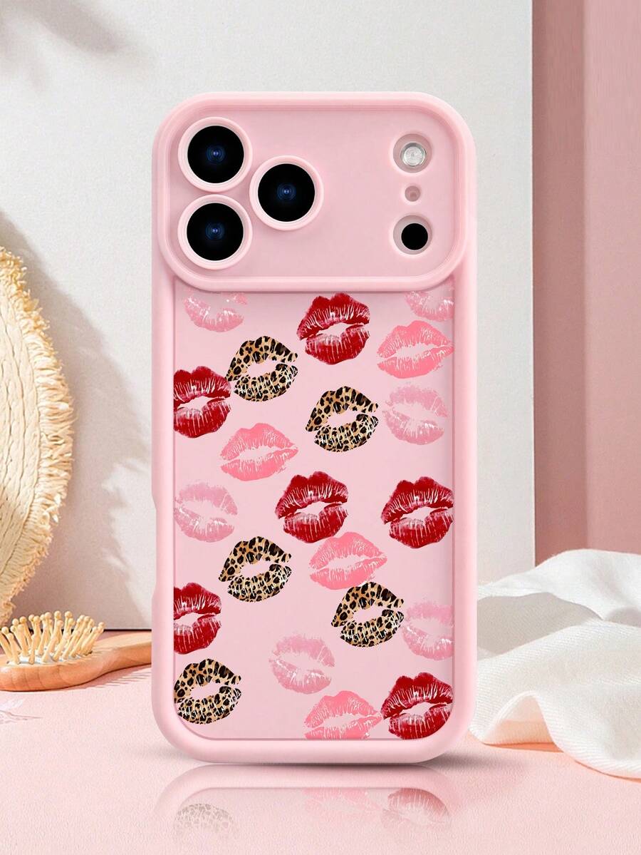 1pc Red Lip Leopard Print Phone Case Fashion Makeup Theme Design For Women Bold Style Festive Aesthetic Compatible With IPhone 17/16/15/14/13/12/11/XS, Compatible With Galaxy S25/S24/S23Plus/S22Ultra, Waterproof Shockproof Scratch Resistant - Hồng - Xem 1