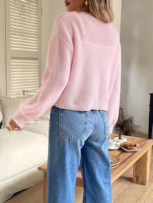 كارديجان محبوك وردي لطيف للنساء: أكمام طويلة مزرّرة، ملابس علوية كاجوال متعددة الاستخدامات للخروجات اليومية