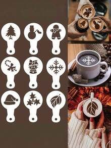 Coffee Stencils Set, Barista Cappuccino Arts Templates, Latte Milk Foam Decorative Molds, Plastic Cake Decorating Tools For Kitchen Home UseVarious Molds Are Reusable