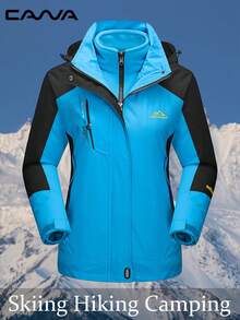 Cavva Women's 3-In-1 Waterproof  Skiing Jacket Windproof Breathabel Fleece Liner Removable Storm Hood Adjustable Cuffs Thermal Coat 4 Secure Pockets Hiking Camping Skiing - 藍色 - 查看 1