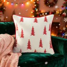 Fundas de almohada navideñas con bordado clásico de pino para sofá, cama y sofá. - Naranja rojizo - Ver 3