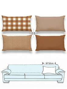 4 件橙色几何格子枕套，清新简约风格，家居装饰，沙发装饰靠垫套，方形仿亚麻抱枕套，现代沙发装饰枕套，无枕芯 - 橘色 - 查看 11