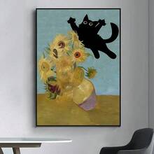 1张无框高清艺术海报，以梵高猫咪为主题，风格多样，包括睡莲猫咪图案、克里姆特猫咪艺术、黑猫等。趣味猫咪图案高清艺术海报，适合各种场合，提升房间装饰美感，是完美的礼物之选，也适合青少年女孩房间或客厅装饰。 - 彩色 - 查看 29