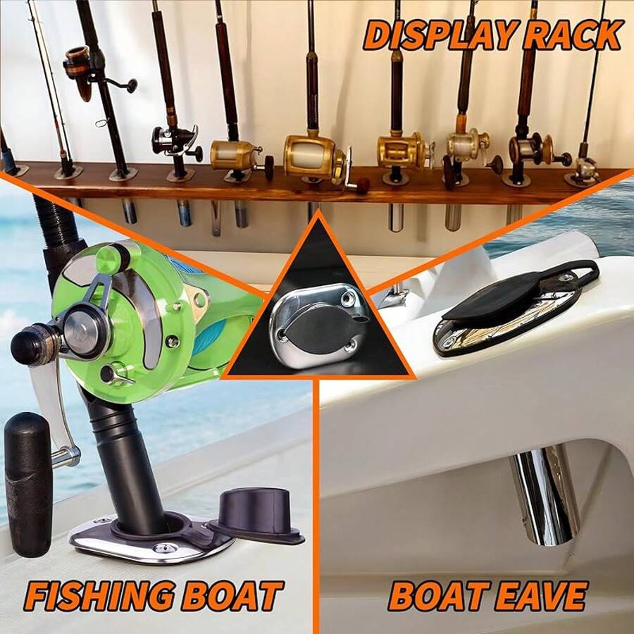 2 Paquetes de Soportes para Cañas de Pescar, Soporte de Caña de Acero Inoxidable para Barco con Tapas de PVC y Tubos Internos, Soportes para Cañas de Pescar para Barco Marino, Yate, Barco de Pesca - 90 grados - Ver 1