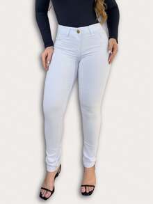 Noble Denim Look Calça Feminina Branca Cintura Alta Skinny Com Elastano - Branco - Visão 2