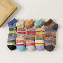 5 Paar Damen Kniestrümpfe, modischer Retro-Stil Wollsocken geeignet für den täglichen Gebrauch in allen Jahreszeiten, Herbst
