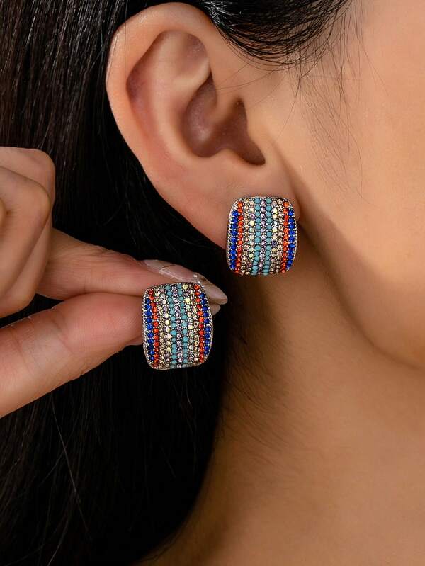 1 par de brincos quadrados minimalistas e elegantes, coloridos, perfeitos para o dia a dia, festas ou como presente.