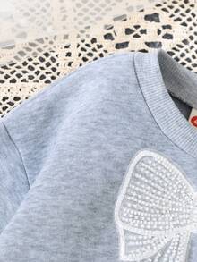 Young Girl' Fashion Casual Cute Dress, Beaded Floral Applique Thermal Lined Mesh Dress