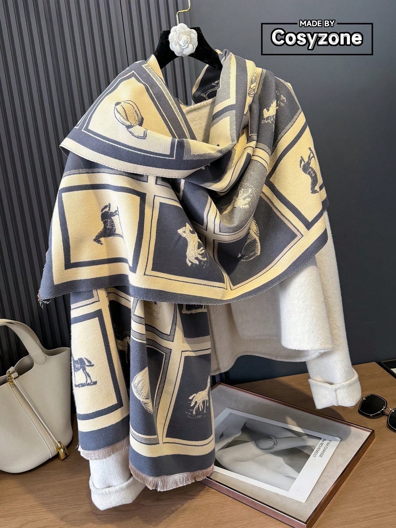 وشاح كشمير اصطناعي بنمط حصان جاكار دافئ، مناسب للن...