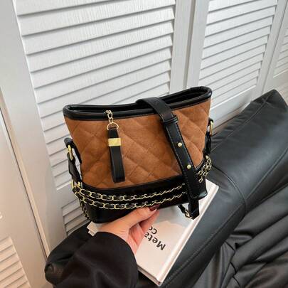 Luxuriöse Damen Schultertasche - Rautenmuster Kettentasche Retro Design