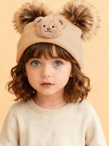 3 pezzi Set di berretti invernali lavorati a maglia per bambini, cappello lavorato a maglia con orecchie di orso e doppio pon pon, adatto per l'uso quotidiano dei bambini e per il ritorno a scuola - Multicolore - Visualizzare 3