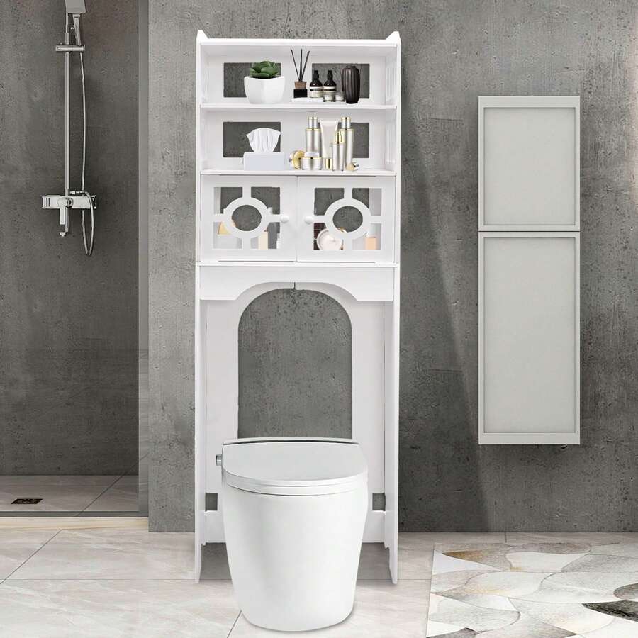 4 Tier Toilet Cabinet, Over The Toilet Storage Cabinet, 4-Layer Over Toilet Bathroom Organizer, Freestanding Bathroom Space Saver, Toilet Storage Rack For Bathroom Laundry Balcony, Easy Installation 18.9*9.06*59.06in - 白色 - 查看 1