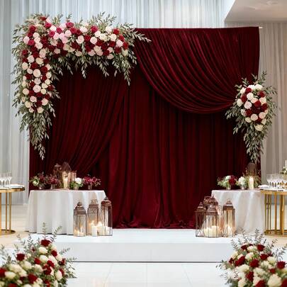 1pc Classic Burgundy Polyester Backdrop Curtain, With Rod & Bag, Elastic Polyester Fabric, More Durable, 9.84ft Super Large Size, Washable, Suitable For Christmas Decor, Birthday Party, Anniversary, Photography Background, Mother's Day, Valentine's Day, Halloween, Singles Party, Christmas Eve, Diwali, Thanksgiving, Bridal Shower