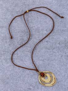 1Pc Bohemian-Style Fashionable Retro Geometric Asymmetrical Pendant Brown Cord Velvet Necklace For Women's Daily Wear & Accessories