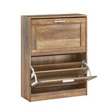 Narrow Shoe Cabinet With 2 Flaps, Space-Saving Shoe Rack With Height-Adjustable Compartments – For Hallways, Small Apartments, 20 Kg Load, 60 X 79 X 23 Cm, FSR137 - Brown - View 12