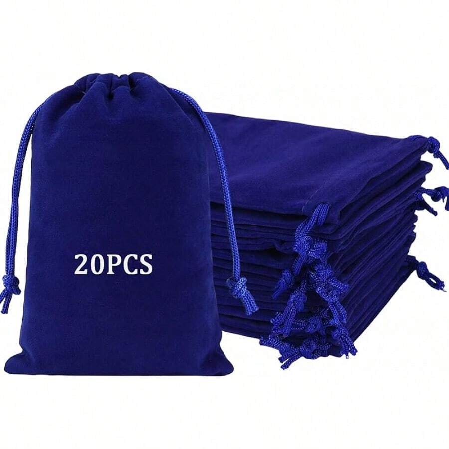 2025Shintop 20pcs Velvet Bags With Drawstrings, 4x6inch Gift Bags Black Velvet Jewelry Pouches For Dice Wedding Party Favor - 藍色 - 查看 1