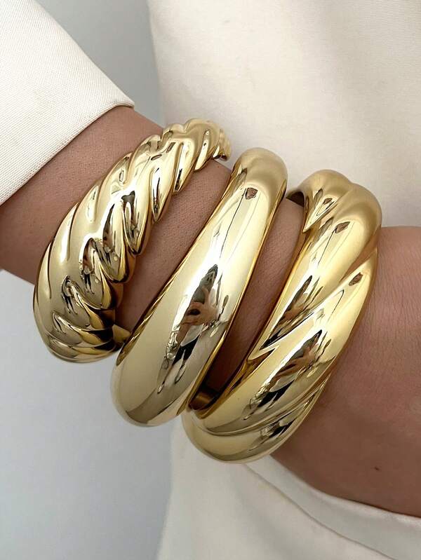 3/1pc Vintage Elegant Fashion Casual Minimalist Wide Stripe CCB Resin Lightweight Open Bangle Set, Suitable For Women's Daily, Party, Wedding Wear, Stackable, Holiday Gift