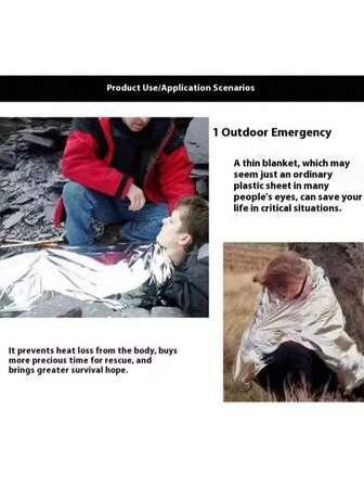 1pc/2pcs Insulation Blanket Outdoor Emergency Raincoat Outdoor Insulation Tin Foil Blanket Reflective Aluminum Foil Survival Portable Rescue Blanket