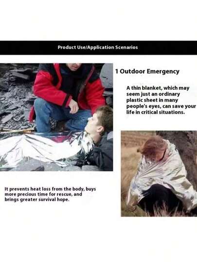 1 ou 2 unidades de manta isolante para uso externo, capa de chuva de emergência, manta isolante de folha de alumínio refletora, manta portátil de sobrevivência e resgate.