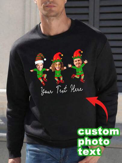 Bluza z nadrukiem świątecznym i kreskówkowym nadrukiem, z długim rękawem i okrągłym dekoltem