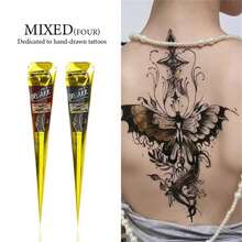 海娜纹身膏，棕黑色临时海娜纹身膏，半永久海娜纹身膏，防水身体海娜纹身膏 - 彩色 - 查看 7