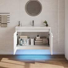 31" Floating Bathroom Vanity With Sink Combo, Wall Mounted Bathroom Vanity Cabinet With LED Light, 2-Door Bathroom Storage Cabinet For Small Bathroom, White/Grey/Black, (USB LED Strip) - 白色 - 查看 6