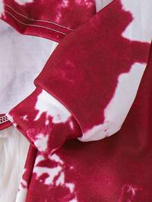 女童扎染印花长袖连帽衫、吊带背心和裤子三件套，街头风格运动装，秋冬 - 玫瑰紅 - 查看 8