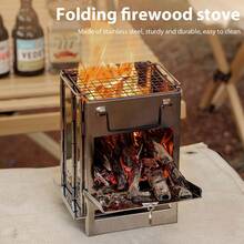 Portable Foldbare Campfeuerofen aus Edelstahl, Überlebens-Raketenofen, geeignet für outdoor-Kochen, Picknick, Wandern und BBQ. - Silber - Übersicht 2