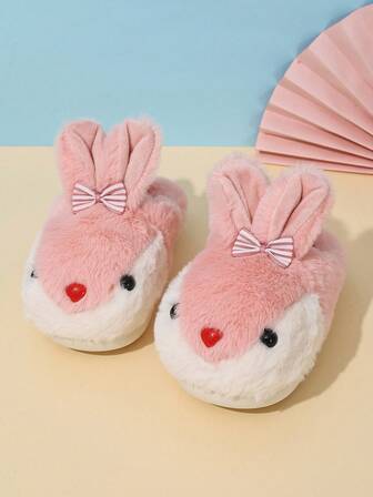 1 Pair Kids Thermal Slippers, Cartoon Cute Rabbit Design, Warm & Anti-Slip, Suitable For Girls, Indoor Home Plush Slippers