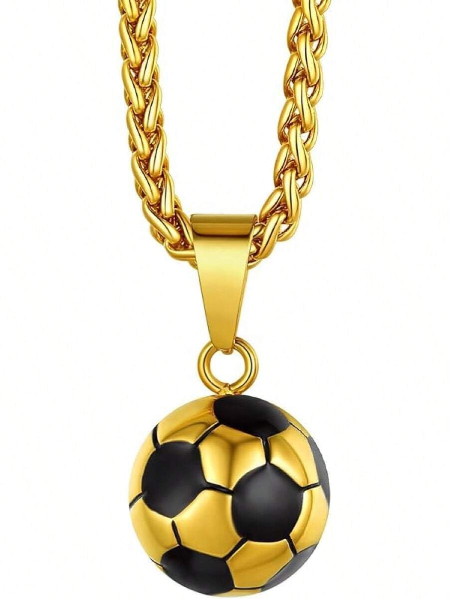 Richsteel 3D/Basketball/Soccer/Baseball Ball Boxing Glove Cool Pendant Men, 316L Stainless Steel Sneaker Chain,Sport Fan Jewelry - 03-金牌足球 - 查看 1