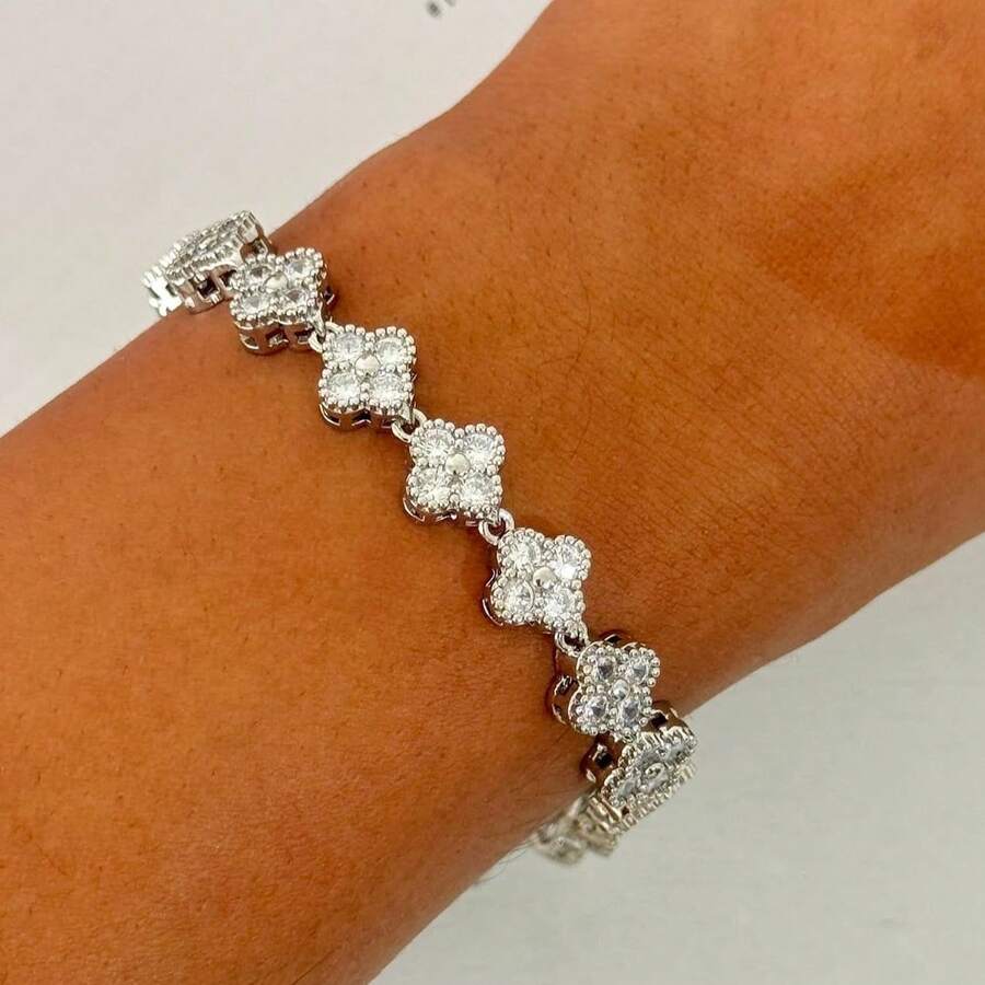 Riviera Bracelet For Women, Luxury Semi-Jewelry Plated In White Rhodium, Studded With Zirconias, Point Of Light - Bạc - Xem 1