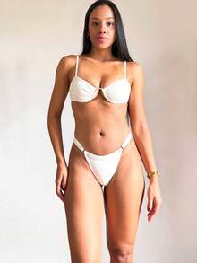 Underwire Bikini With Adjustable Straps And Thong Panties - Rim - View 3