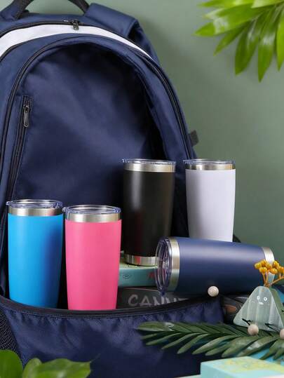 1pc 600ml Classic Solid Color Stainless Steel Cup, Customizable DIY Stainless Steel Water Bottle, Double-Wall Vacuum Insulated Long-Lasting Thermal, Transparent Leak-Proof Lid, Portable Travel Mug, Hot Water Bottle, Tea Pot, Water Kettle, Suitable For Camping, Gatherings, Home, Office, Outdoor, School, Holiday & Birthday Gifts