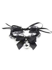 1 Piece Of Swan Neck Lace Bell Collar Necklace, A Sexy Maid Outfit Mesh Bow Collar Necklace, Suitable For Women, Used For Cat Role-Playing, Which Is Fashionable, Elegant And Suitable For Daily Wear(Black) - Multicolor - View 5