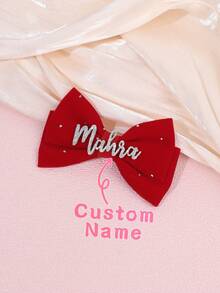 1pc Custom Name Velvet Hair Bow For Girls Elegant Plain Customized Bow Alligator Clip Sparkly Rhinestones Hair Clips Glitter Letter Barrettes Pure Color Hairpins Kids Hair Accessory