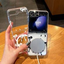 Magnetic For Samsung Galaxy Z Flip 3/4/5/6/7 Fold 3/4/5/6/7 Case, Bow Case Compatible With MagSafe, Wireless Slim Clear Ribbon Aesthetic Phone Cover Anti-Yellowing Shockproof Protective Cover For Women Girl/Christmas - 清澈的白色 - 查看 2