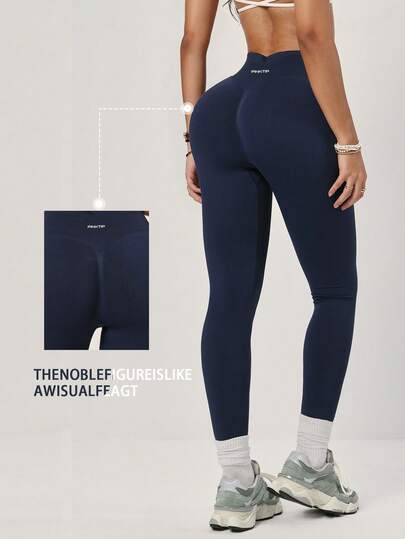 PinkTip 1Pc Women'S Solid Color Elastic Cycling Sports Leggings, Waist Cinching, Slimming, Comfortable, Suitable For Outdoor Hiking, Yoga, Fitness, Running, Tight Fit Sports Pants Tights