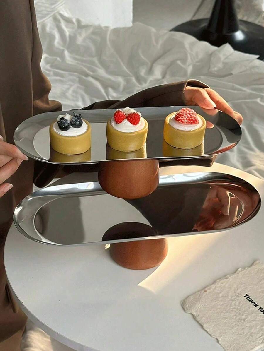1pc/2pcs Multi-Functional Metal Cake & Dessert Tray, Monolithic Metal Texture, Suitable For Premium Desserts & Cakes Display, Wedding Dessert Table, Girls' Gathering, Birthday Party, Afternoon Tea, Holiday Celebration, Daily Baking, All Seasons - Multicolor - View 1