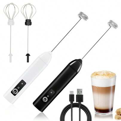 Hand-Held Electric Whisk Portable Coffee Frother USB Rechargeable 3-Speed Milk Frother Beverage Mixer For Matcha Cappuccino Egg, Holiday, New Year And Christmas Gifts For Women, Coffee Lovers And Hosts/Hostesses; Practical Handheld Home Barista Kit