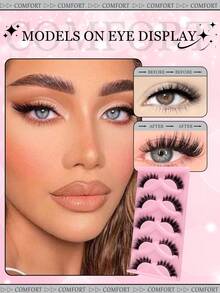 MEM 5 pares de pestañas postizas completas, pestañas de tira estilo ruso, rizado D, tipo mink esponjoso, forma de ojo de gato, cola extendida, natural y grueso, crea pestañas, esencial de maquillaje de viaje, adecuado para viajes, uso diario, boda, cita, fiesta, vacaciones (principiante amigable), set ideal de pestañas para Navidad/Halloween/regalo - Negro - Ver 3